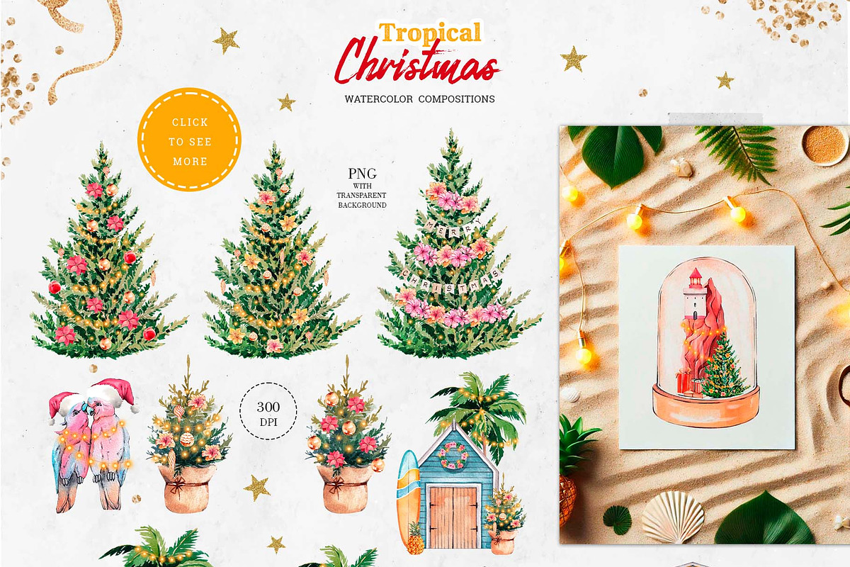 Watercolor Tropical Christmas set, a Seasonal Illustration by VerAna (Photo 3 of 19)