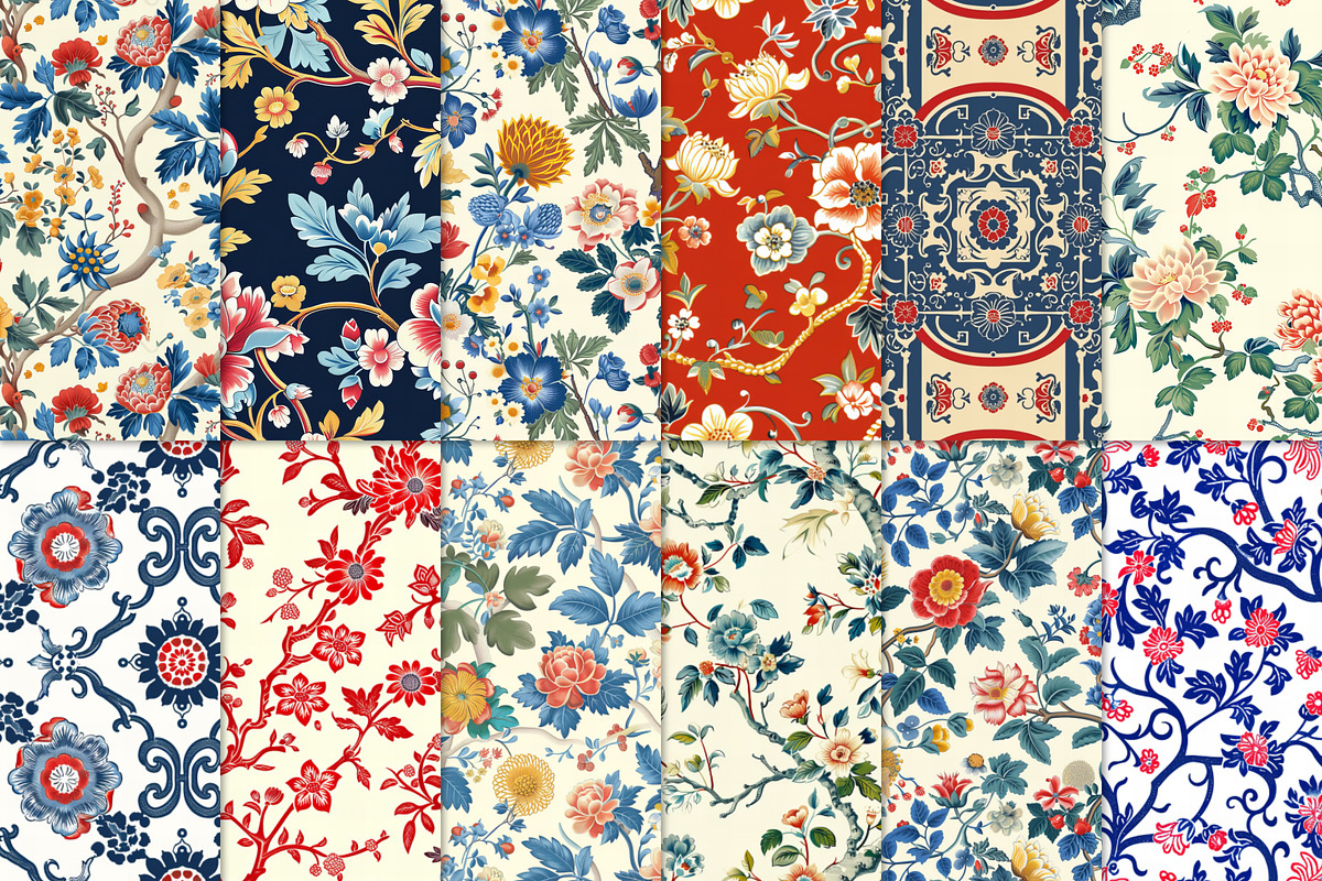 Chinoiserie Floral Seamless Pattern, a Pattern Graphic by Olya Creative (Photo 2 of 20)