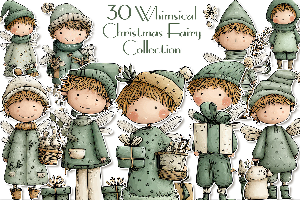 Whimsical Christmas Fairy Clipart, a Seasonal Illustration by V Design Creator (Photo 1 of 8)