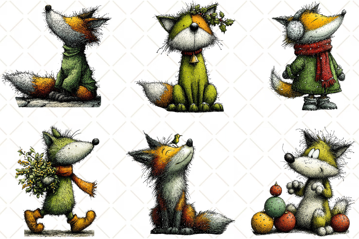 Whimsical Christmas Fox Clipart, an Illustration by Black Bird Studio (Photo 3 of 6)