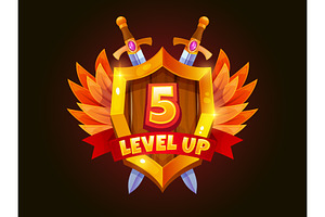 Game level up badge. Winner trophy