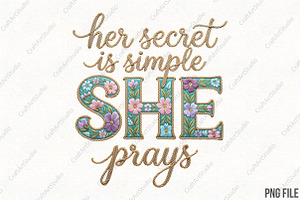 SHE Prays Faux Embroidery Christian, an Illustration by CraftArtStudio