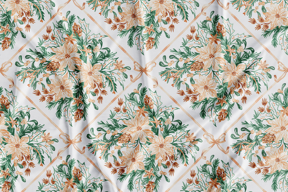Christmas Botanical Grid Pattern, a Pattern Graphic by SirenaArt (Photo 10 of 20)