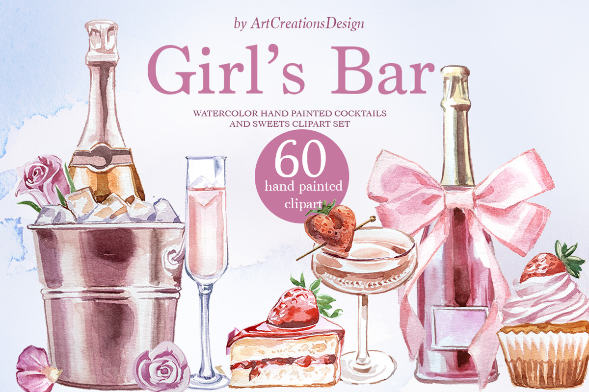 Hand Painted Girl's Bar Clipart, a Food Illustration by ArtCreationsDesign (Photo 1 of 14)
