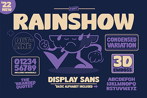 Rainshow Display Sans +Illustrations, a Sans Serif Font by The Branded Quotes
