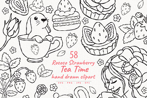 Rococo Strawberry Tea Time Line Art