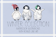 Winter Watercolor Collection, an Animal Illustration by AmberLenaEngle (Thumbnail 1 of 6)