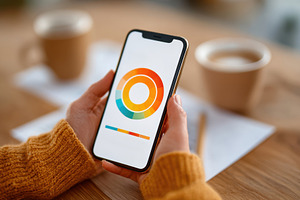 Colorful smartphone graphic in cozy setting, a Technology Photo by AlyaAnd