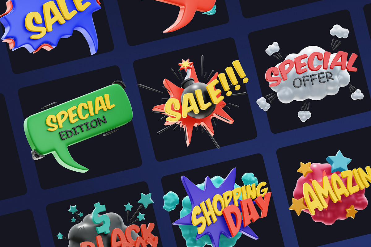 SALE! 3D Sticker Pack, a Templates & Theme by Dope Design (Photo 8 of 10)