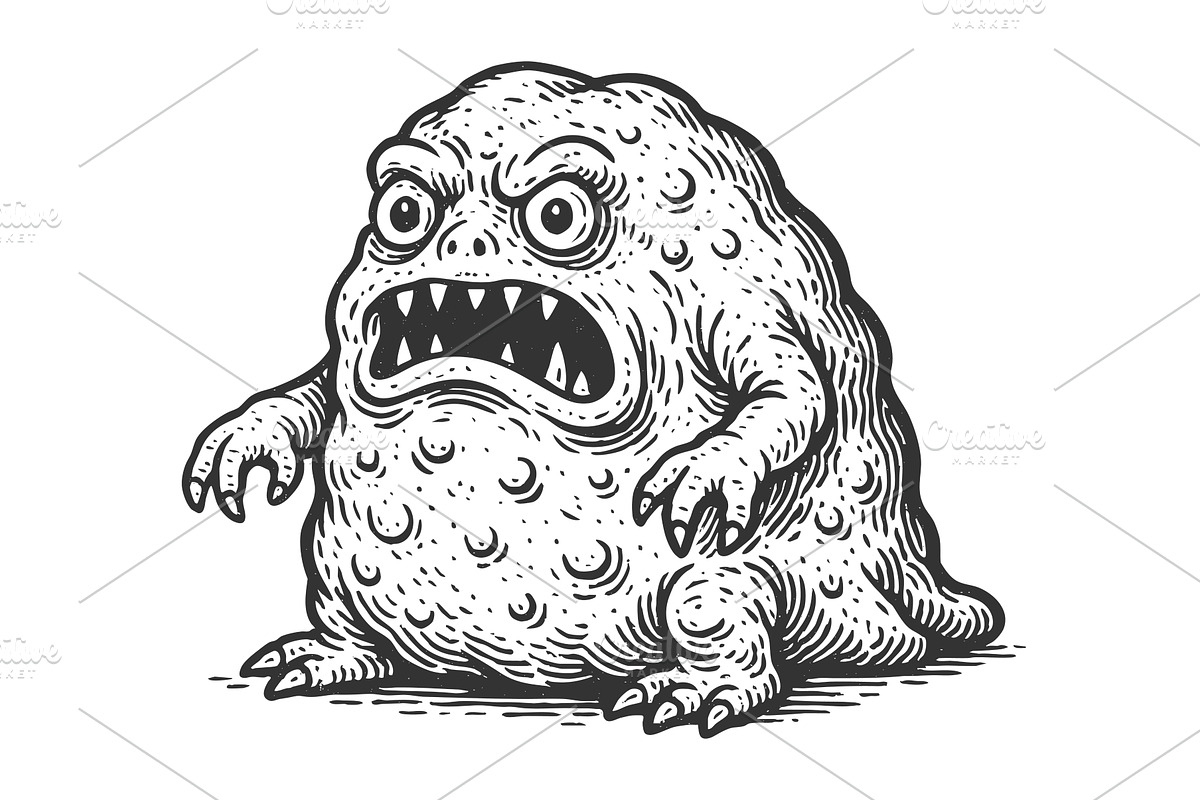 Angry Cartoon Monster engraving, an Animal Illustration by AlexArt