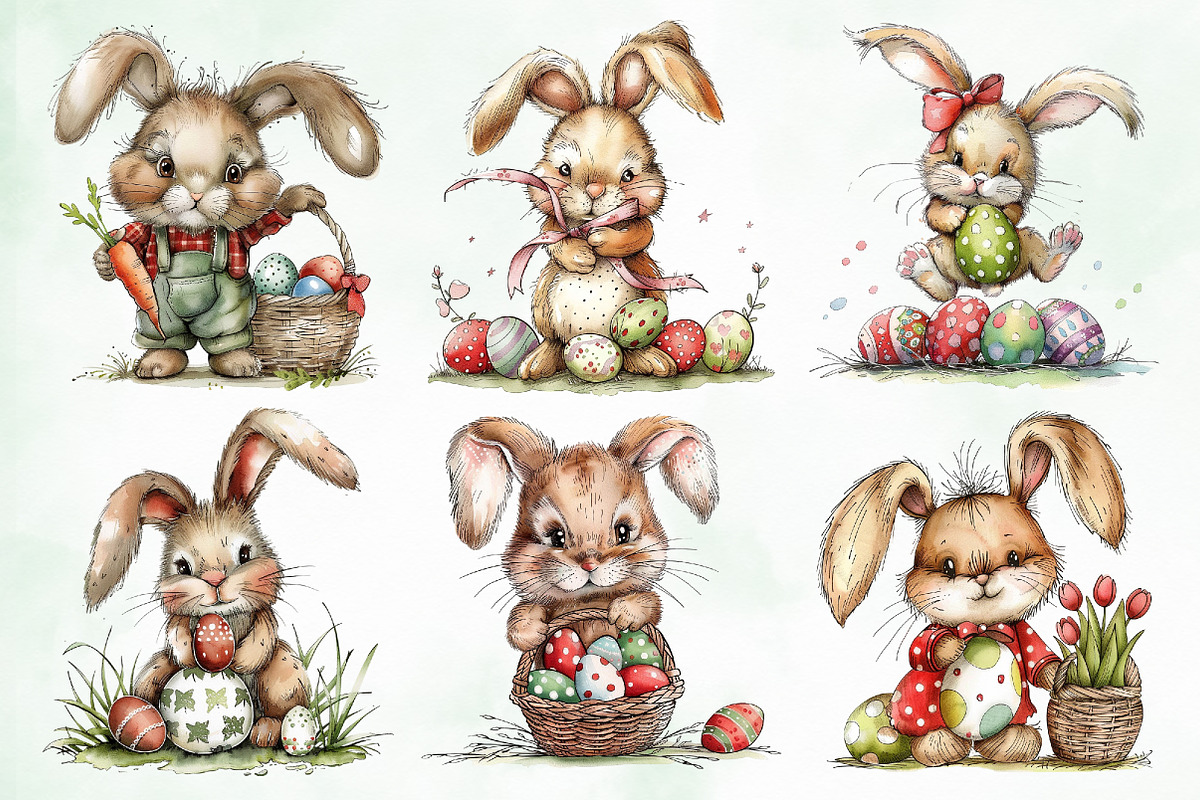 Watercolor Easter Cute Rabbit Bundle, an Illustration by Creative Art (Photo 3 of 8)