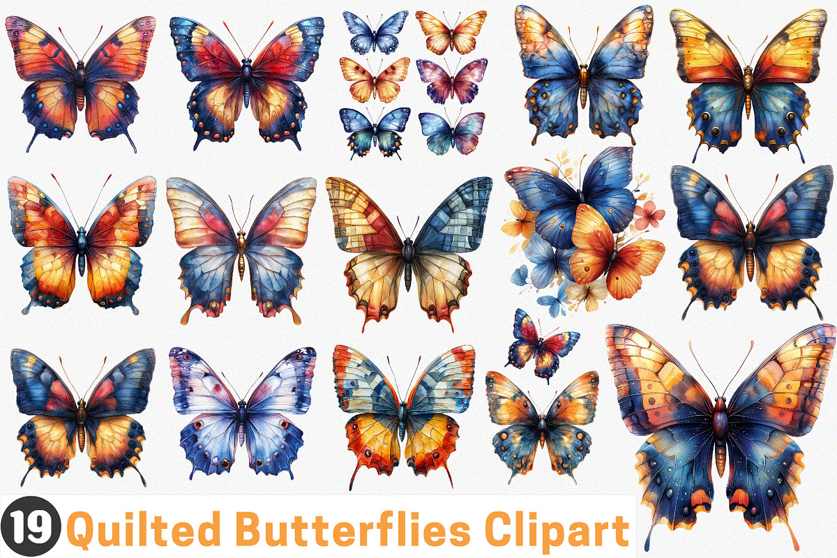 Quilted Butterflies Clipart Bundle, an Illustration by SinaCreation (Photo 1 of 5)