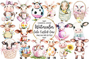 Watercolor Easter Cow Clipart, an Illustration by OK Design (Thumbnail 1 of 5)