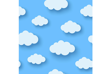 Seamless pattern summer clouds, an Illustration by kotoffei