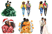 Black Couple Watercolor Set, a Seasonal Illustration by CitraGraphics (Thumbnail 2 of 3)