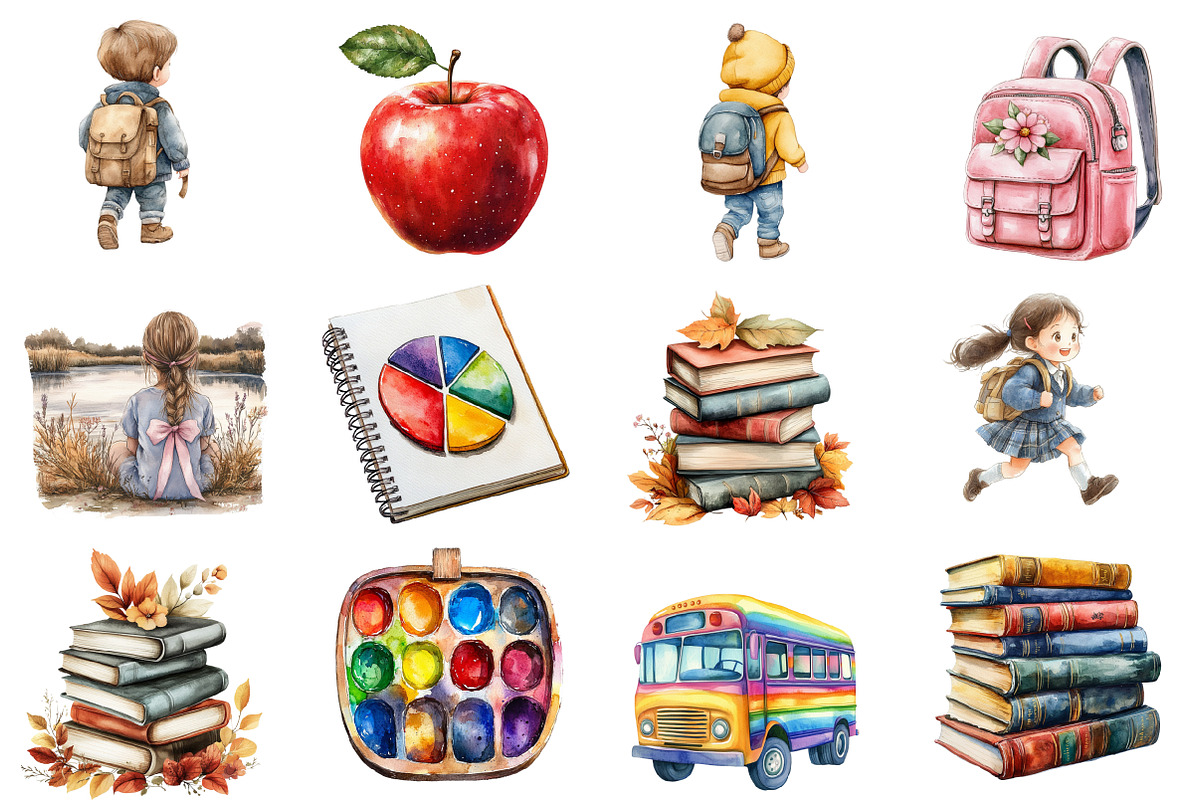 Watercolor Back to School Clipart, an Illustration by Designworld (Photo 2 of 5)