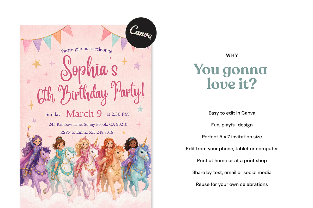Unicorn Birthday Invitation, an Invitation Template by heynomi (Photo 9 of 19)