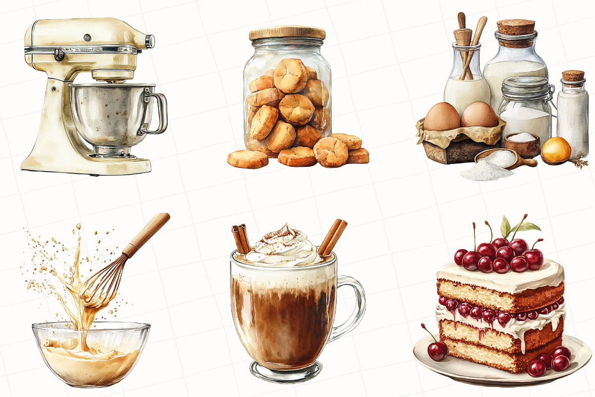 Watercolor Vintage Baking Clipart, an Illustration by OK Design (Photo 2 of 5)