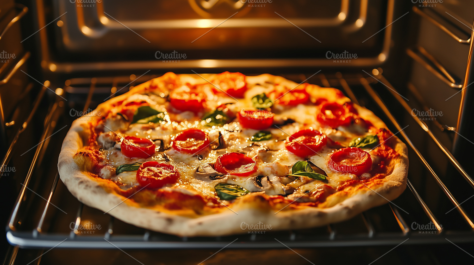 Homemade pizza baking in the oven, a Food & Drink Photo by MistyDay