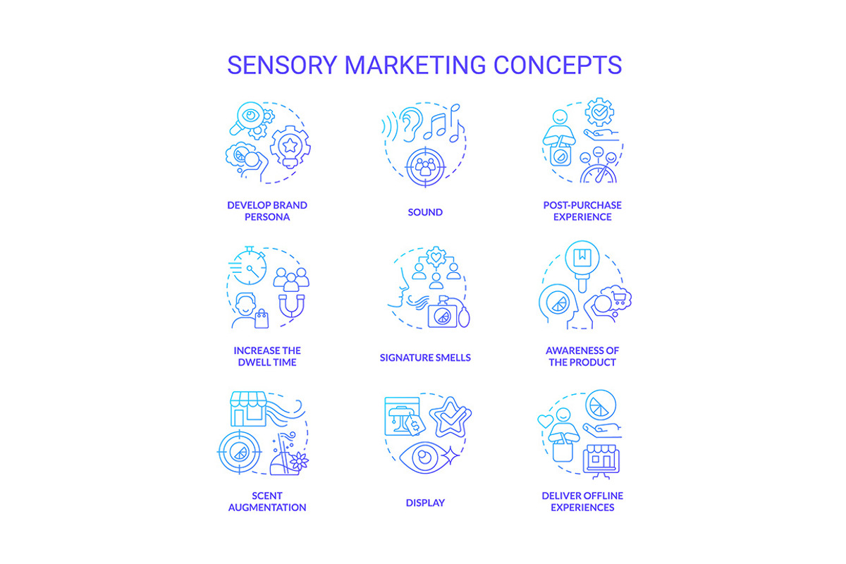 Sensory marketing blue icon set, a Templates & Theme by IMG Visuals