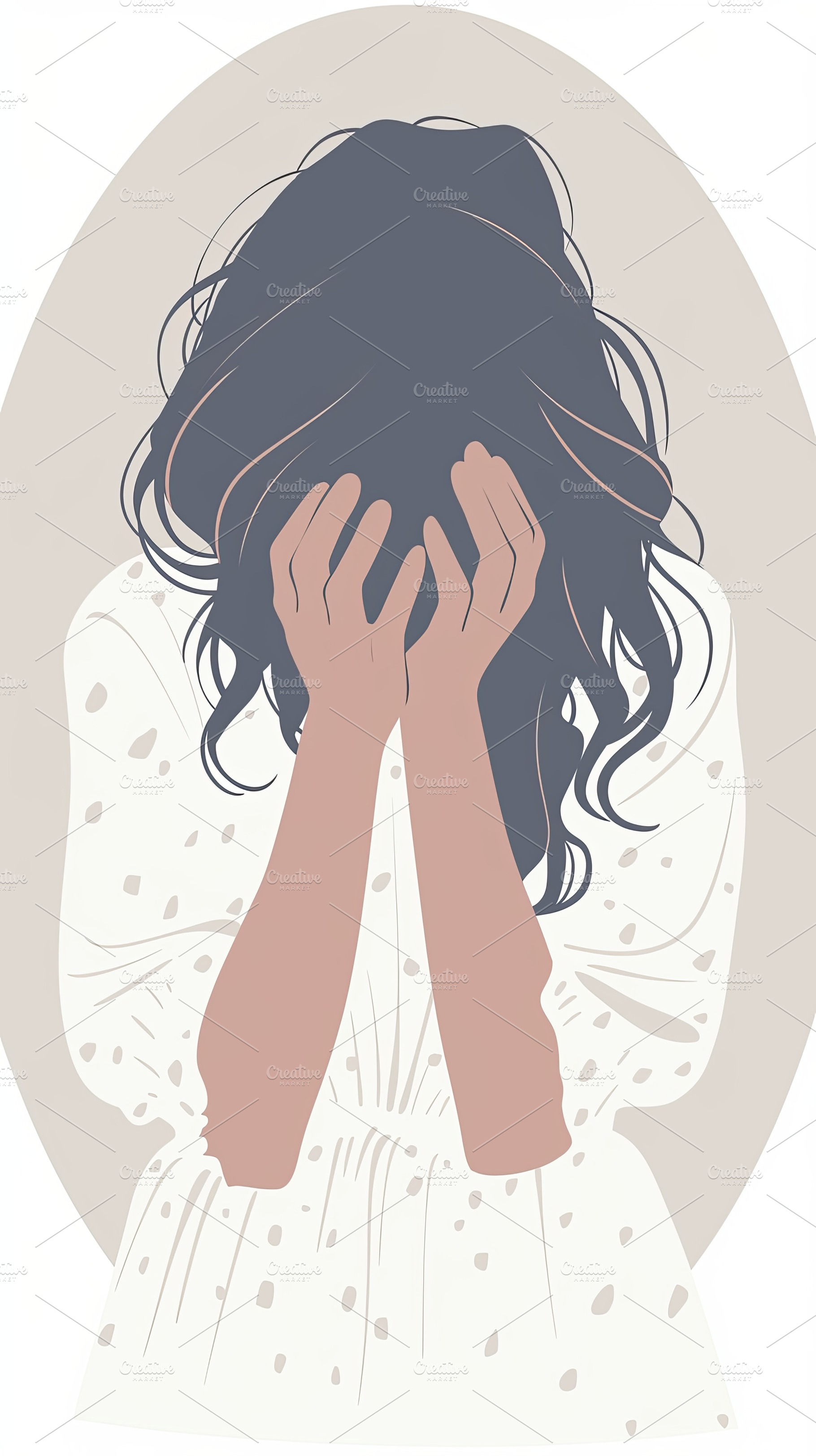 Illustration of woman covering her face, conveying sadness and emotional vulner, a Photo by AS photostudio