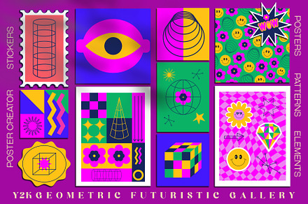 Y2k retro futuristic clipart, poster