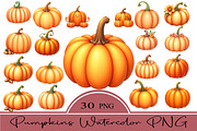 Pumpkins Watercolor PNG, an Illustration by CrexoraLab (Thumbnail 1 of 5)