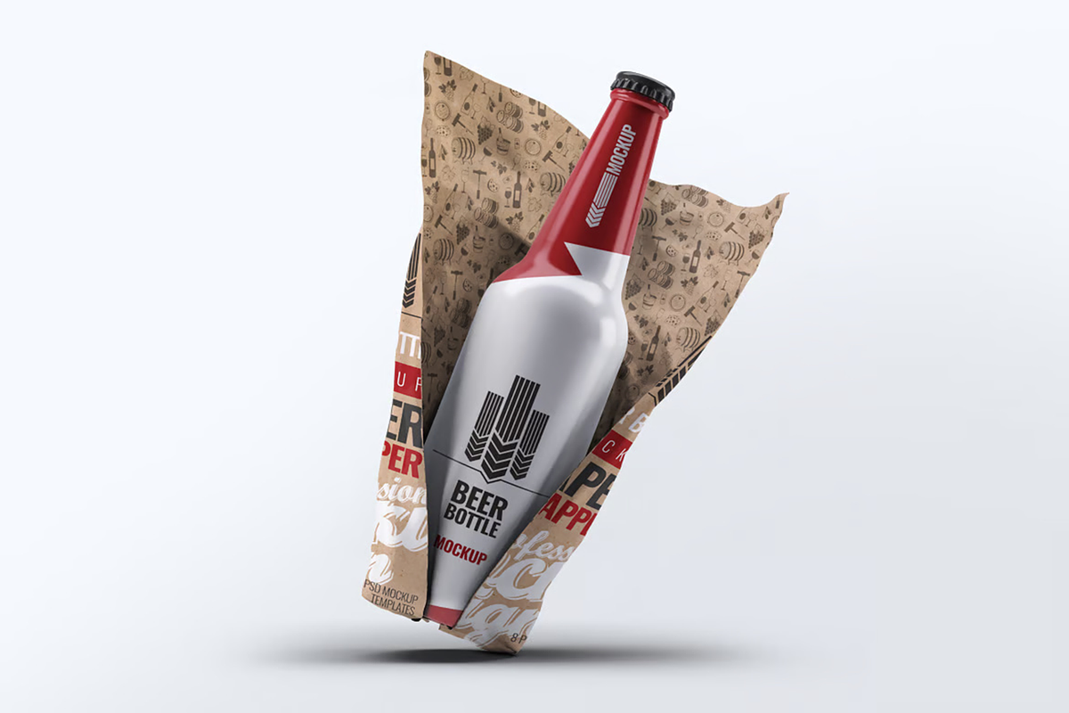Beer Bottle Paper Wrapped 8 Mock-Up, a Product Mockup by Hubzway (Photo 2 of 9)