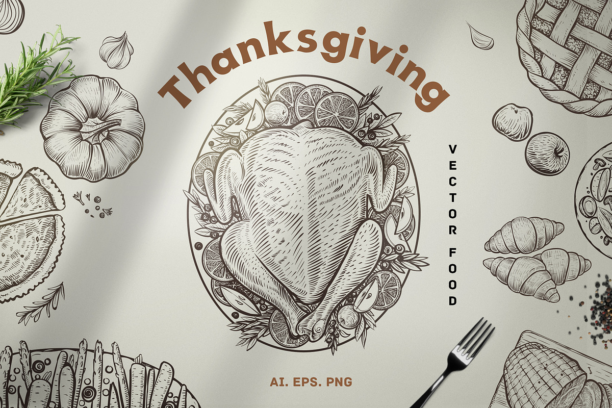 Thanksgiving dinner - Vector food, a Food Illustration by Aquatinta (Photo 1 of 7)