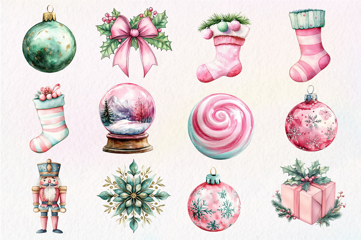 Mint Pink Christmas Clipart, an Illustration by Dream Creation (Photo 4 of 4)
