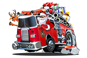 Cartoon Christmas Firetruck