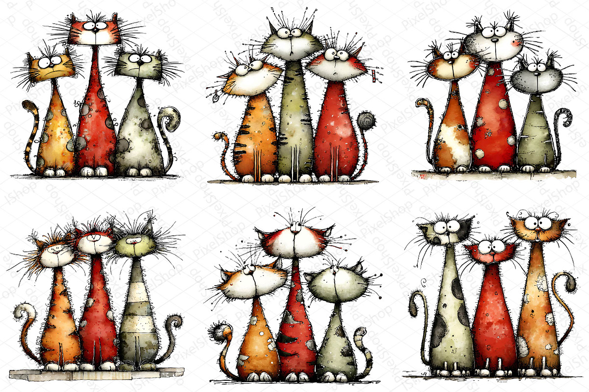 Whimsical Christmas Cats Clipart, a Texture Illustration by DreamPrint404 (Photo 5 of 6)