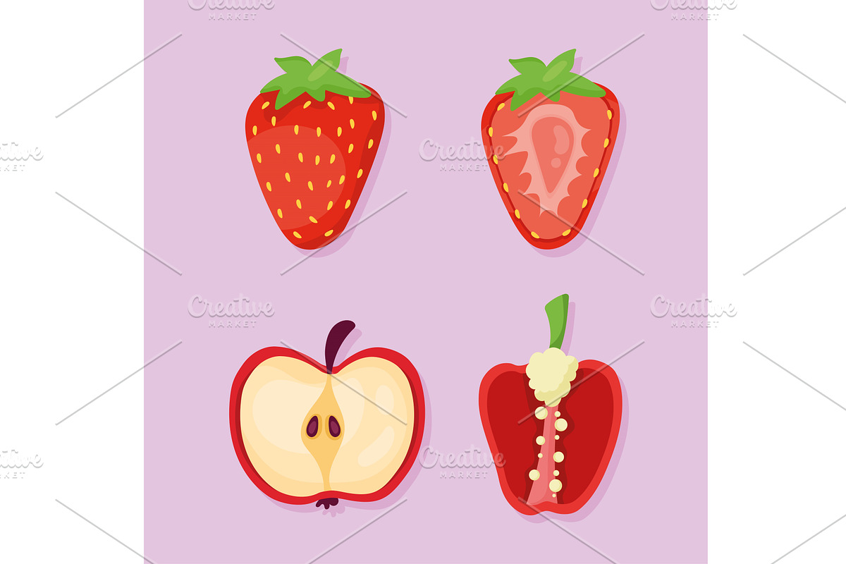four fruits and vegetables, a Food Illustration by studiogstock
