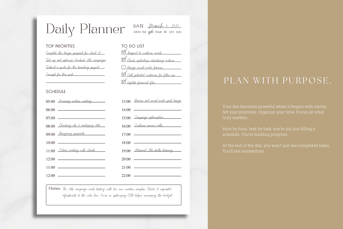 Minimalist Daily Planner Printable, a Stationery Template by AntDesignStudio (Photo 2 of 5)