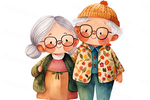 Cartoon Grandparents, Elderly Couple