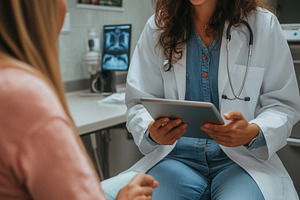 A doctor presenting a patients X-ray, a Photo by Pavel_design