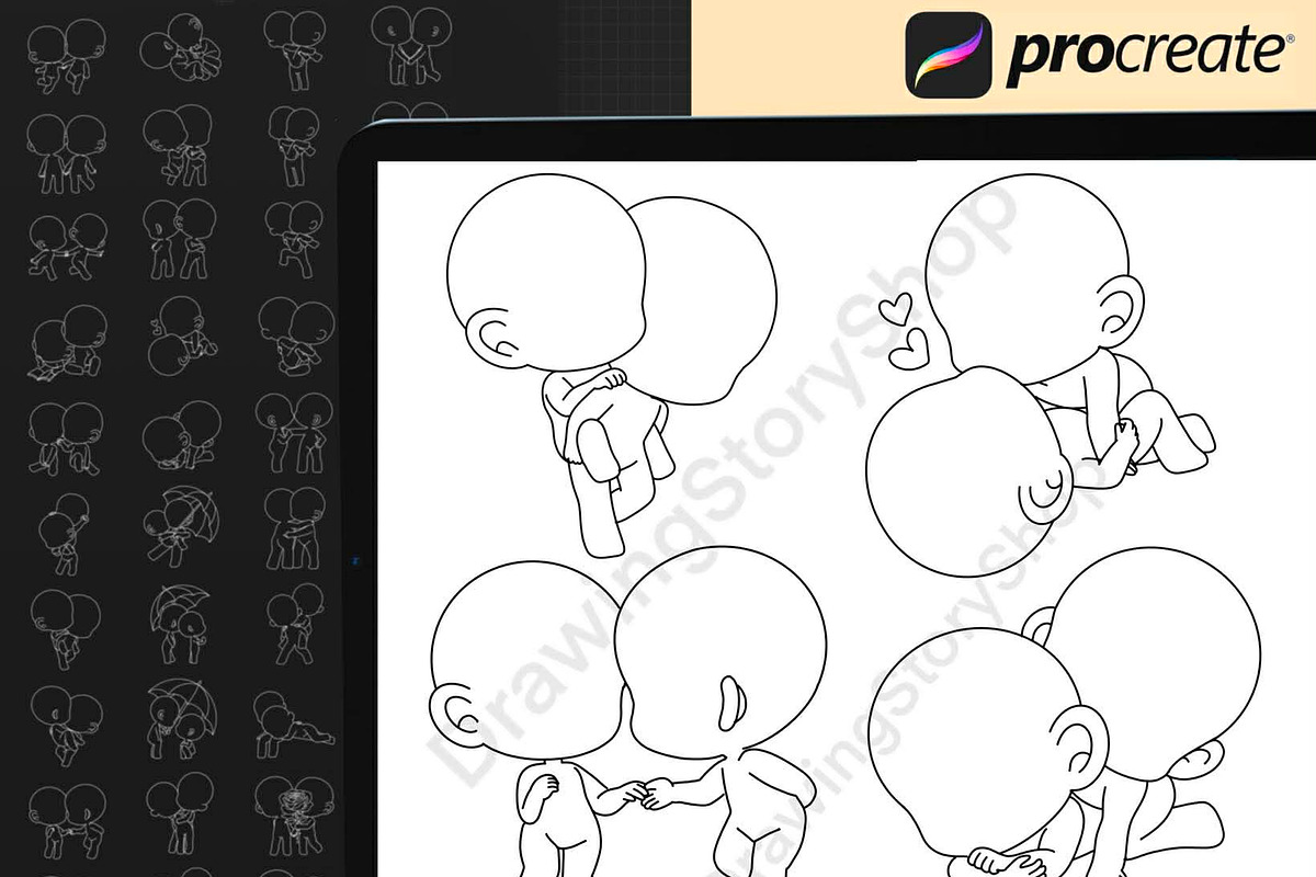100 Procreate Chibi Couple Stamp, a Brush Add-On by DrawingStoryShop (Photo 2 of 6)