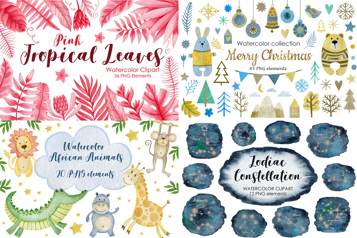 Watercolor Bundle 40 sets clipart., an Animal Illustration by Kira Konoshenko (Photo 6 of 12)