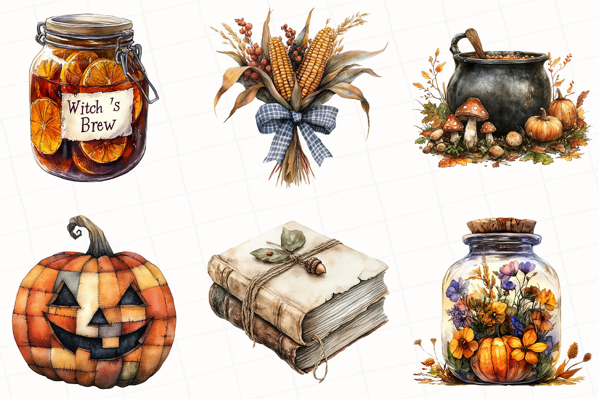 Watercolor Halloween & Fall Clipart, an Illustration by OK Design (Photo 5 of 5)