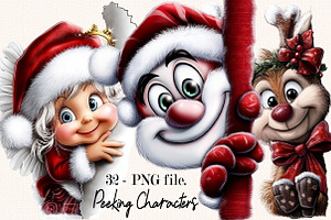 Christmas Peeking Characters Clipart, a Seasonal Illustration by SVGArt