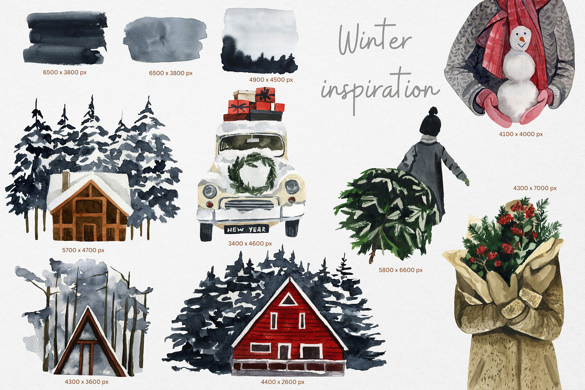 Watercolor clipart - White Christmas, a Seasonal Illustration by Artcard Watercolor (Photo 12 of 16)