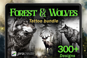 Forest & Wolves tattoo flash bundle