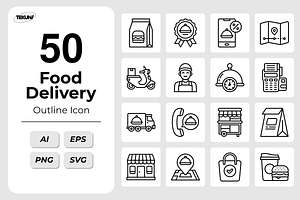 Food and Delivery Outline Icons