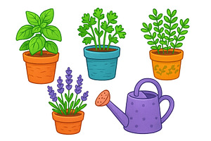 Herbs and watering can displayed in, an Object Illustration by ZinetroN
