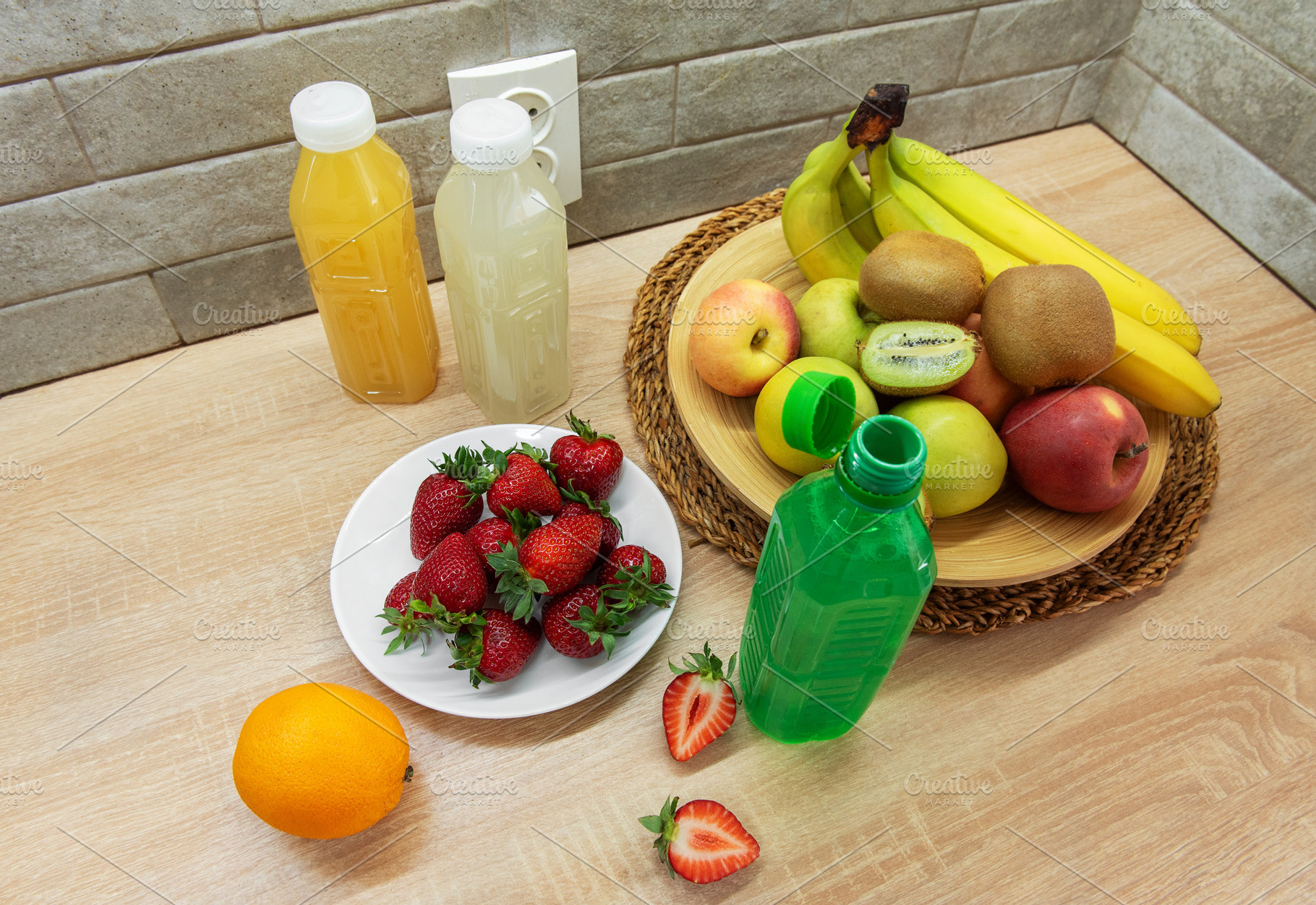 Fresh fruit and homemade juice preparing healthy snacks, a Food & Drink Photo by Olena Rudo