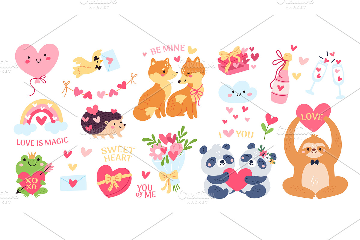 Love and romantic elements. Cartoon, an Animal Illustration by YummyBuum