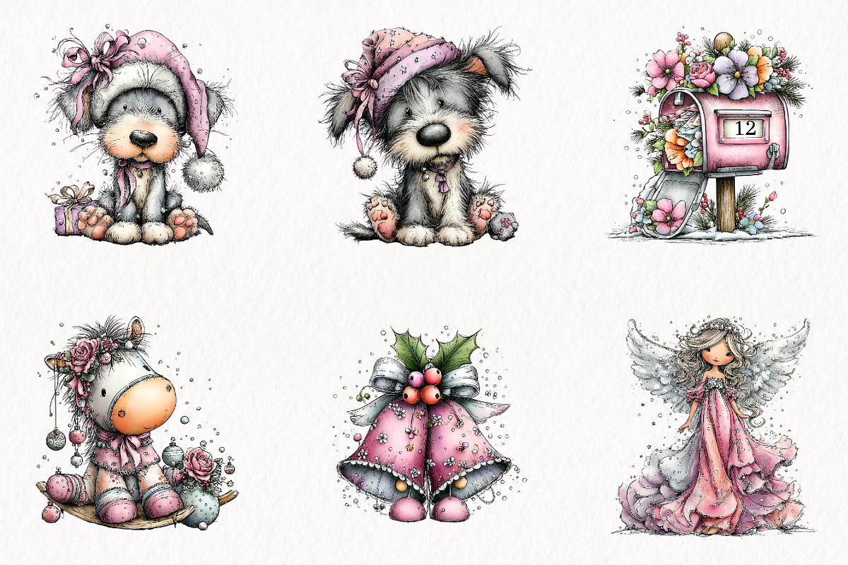 Pink Christmas Clipart Bundle, a Seasonal Illustration by fashionaddict (Photo 2 of 7)