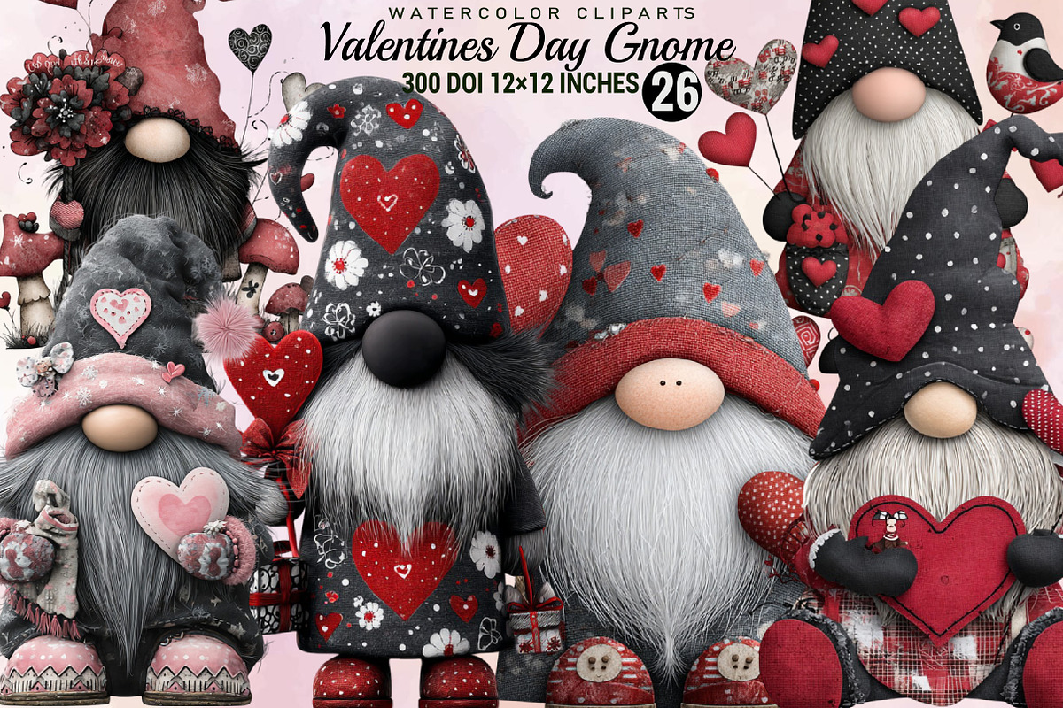 Watercolor Valentines Day Gnome Clip, an Illustration by SVGArt (Photo 1 of 8)