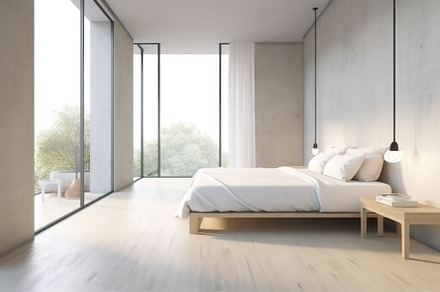 Modern room with a grey wall loft style and large windows, an Architecture Photo by zakiroff