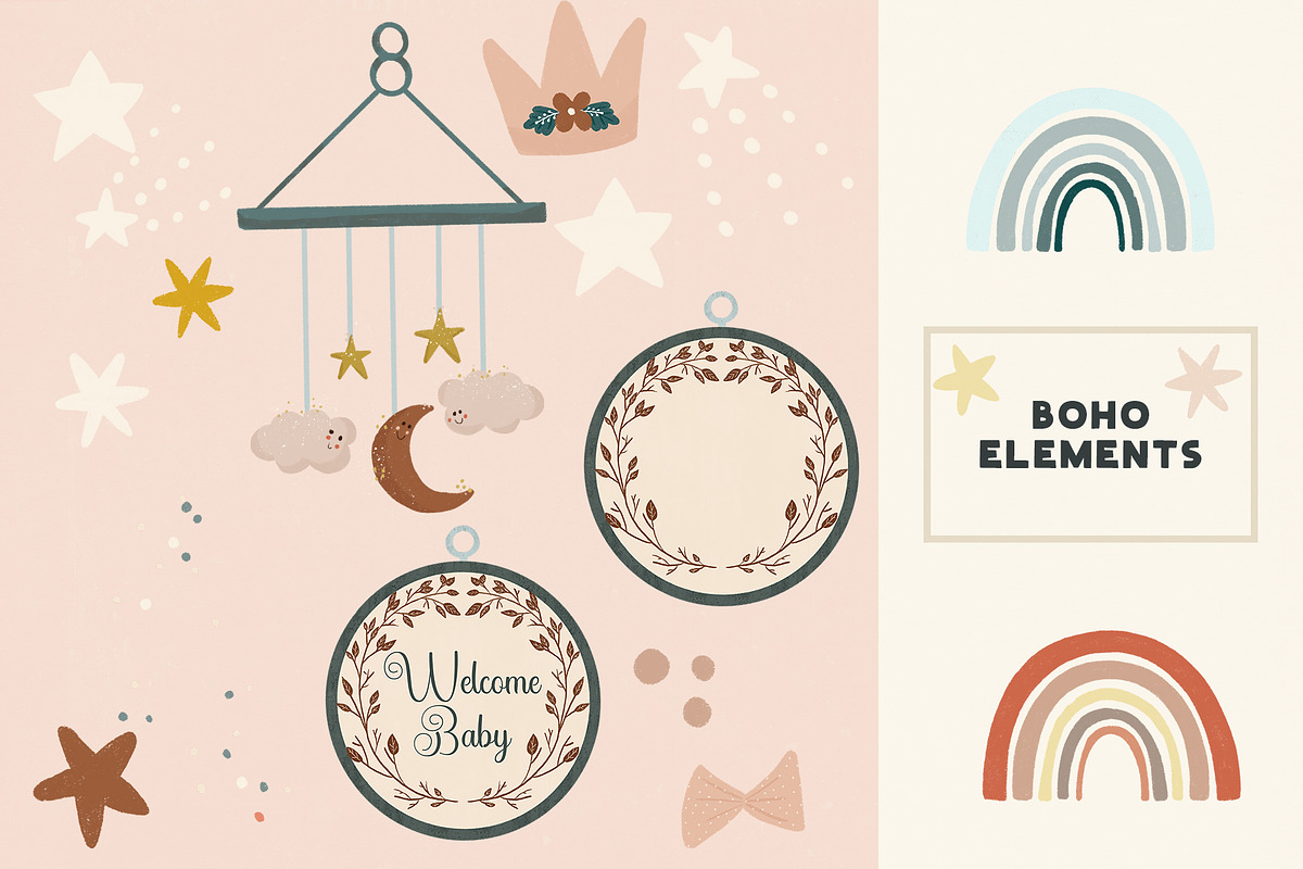 Moon and Stars Boho Nursery Clipart, an Illustration by Bridgett Stahlman Design (Photo 3 of 12)